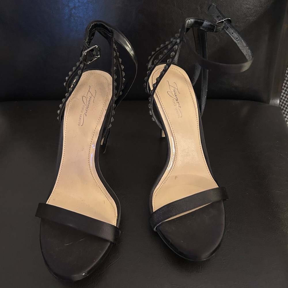 Vince Camuto Black Strappy Heels with Rhinestones